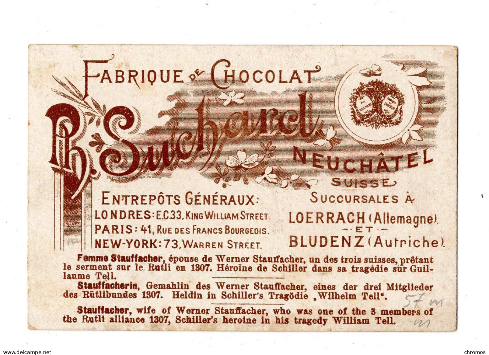 Chromo Chocolat Suchard S 57 / M, Serie Femmes Célèbres, Stauffacherin - Suchard