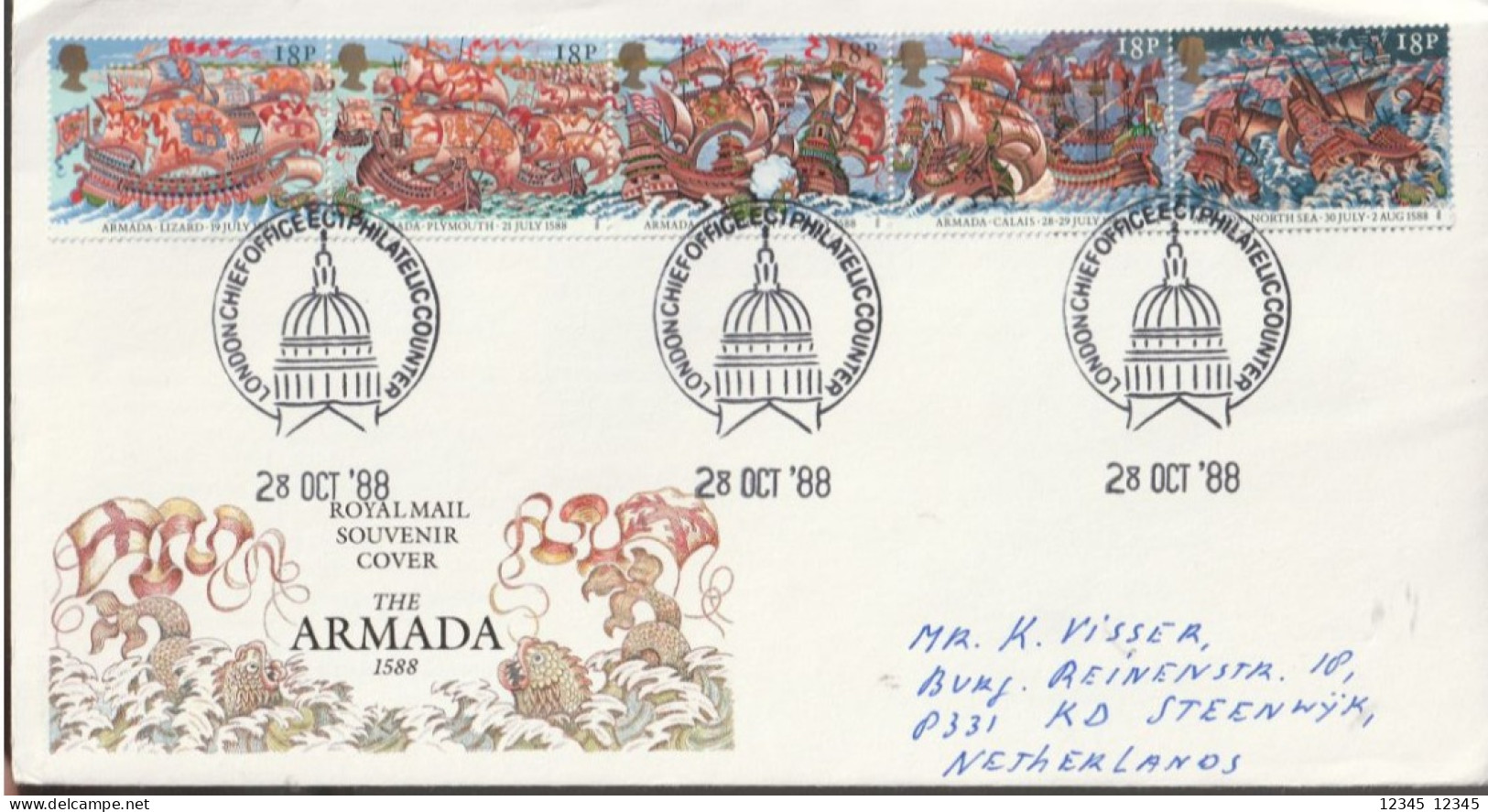 Engeland 1988, Letter Sent To Netherland, The ARMADA 1588 - Covers & Documents