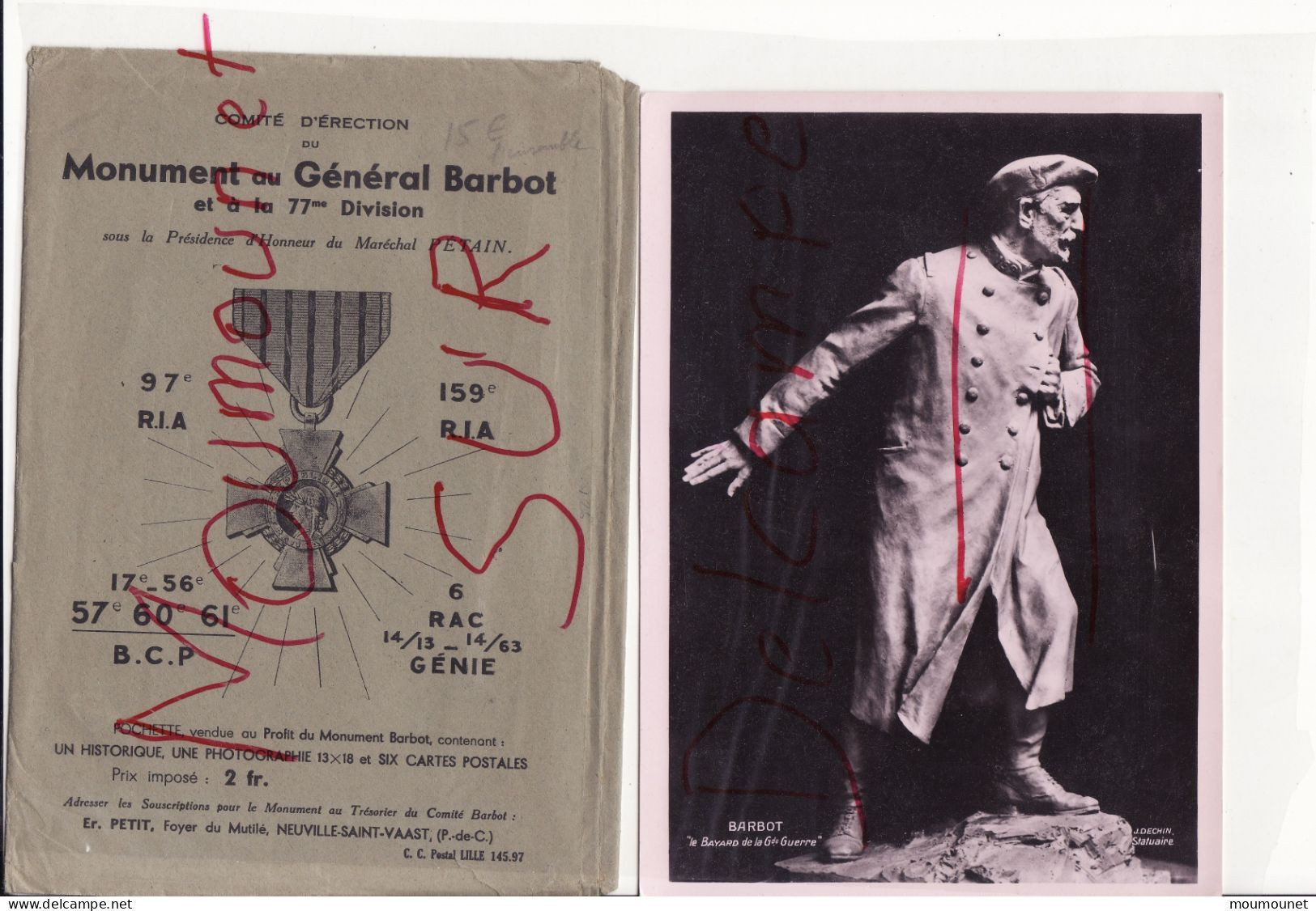 Monument Au Général Barbot. Pochette Contenant 6 Cartes Postales, 1 Photo Et Un Livret Historique - 1914-18