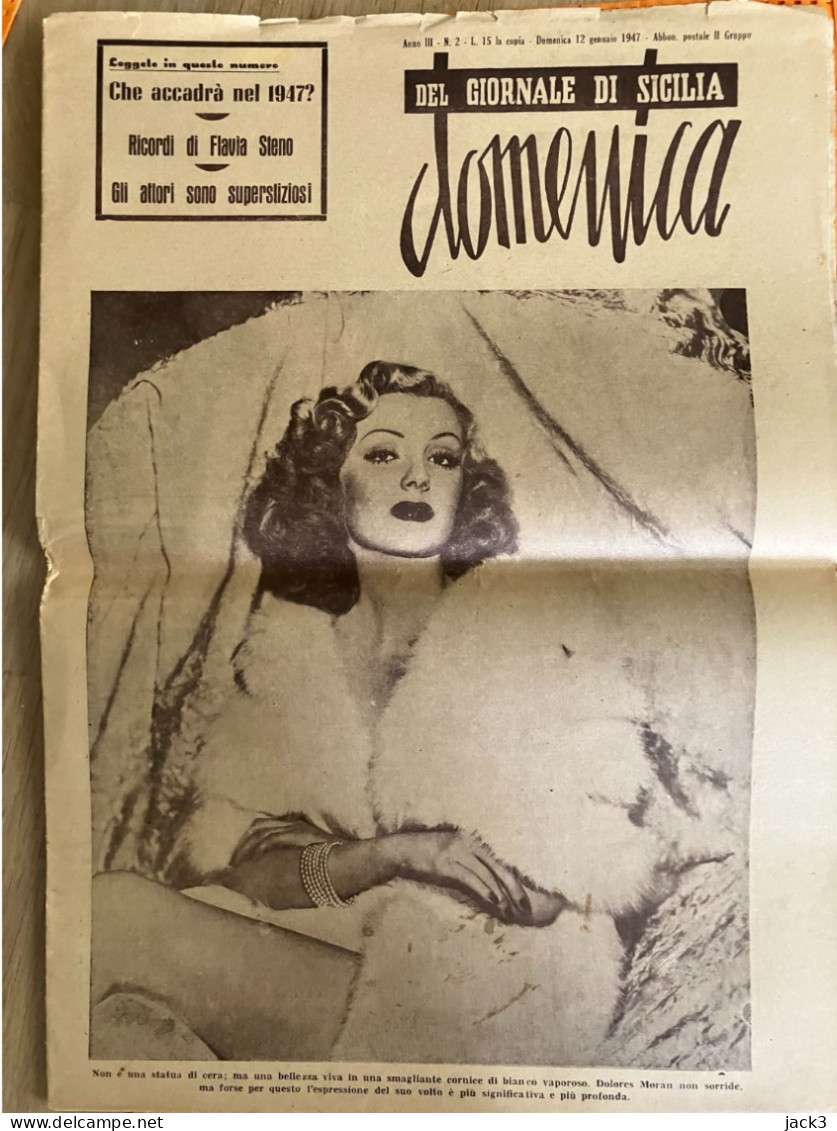 GIORNALE - LA DOMENICA DEL GIORNALE DI SICILIA - DOLORES MORAN Attrice Cinematografica E Modella Americana 1947 - Altri & Non Classificati