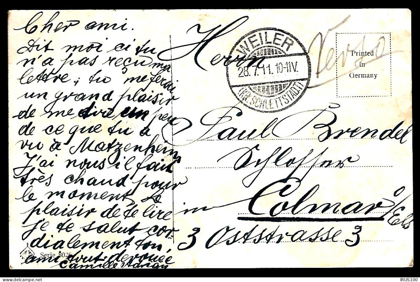 COURRIER DE WEILER - SCHLETTSTADT - SELESTAT - JUILLET 1911 -  - Cartas & Documentos