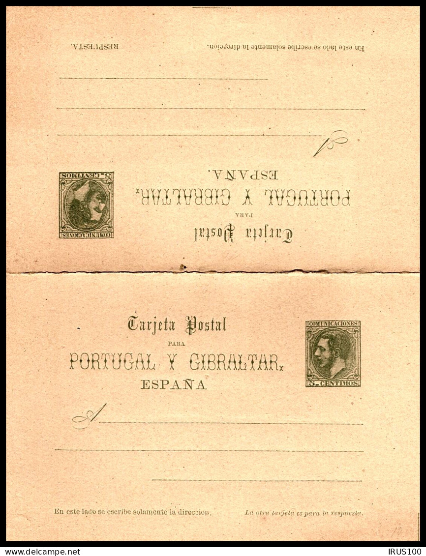 CARTE + CARTE RÉPONSE / ESPAGNE PORTUGAL - (1879) - ROI Alfonso XII - Lettres & Documents