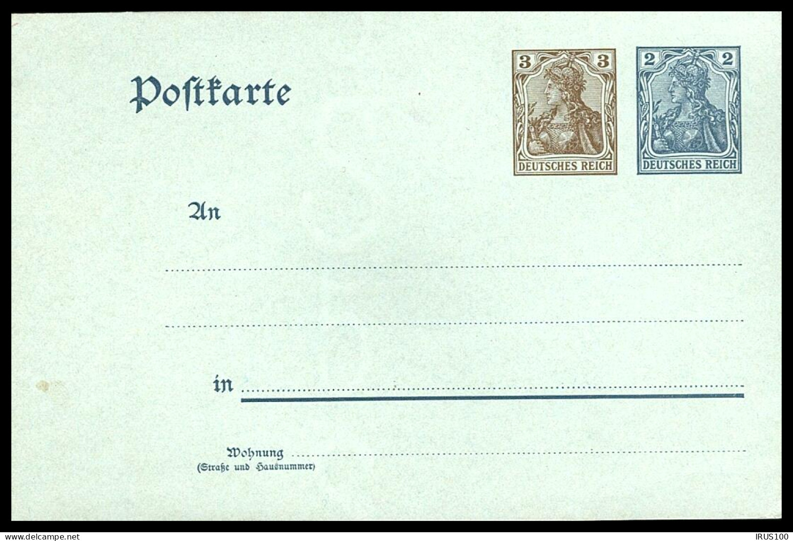 ENTIER POSTAL - GANZSACHE - GERMANIA 2 Pfg Zudruck 3 Pfg (BLAU 005) - Postkarten