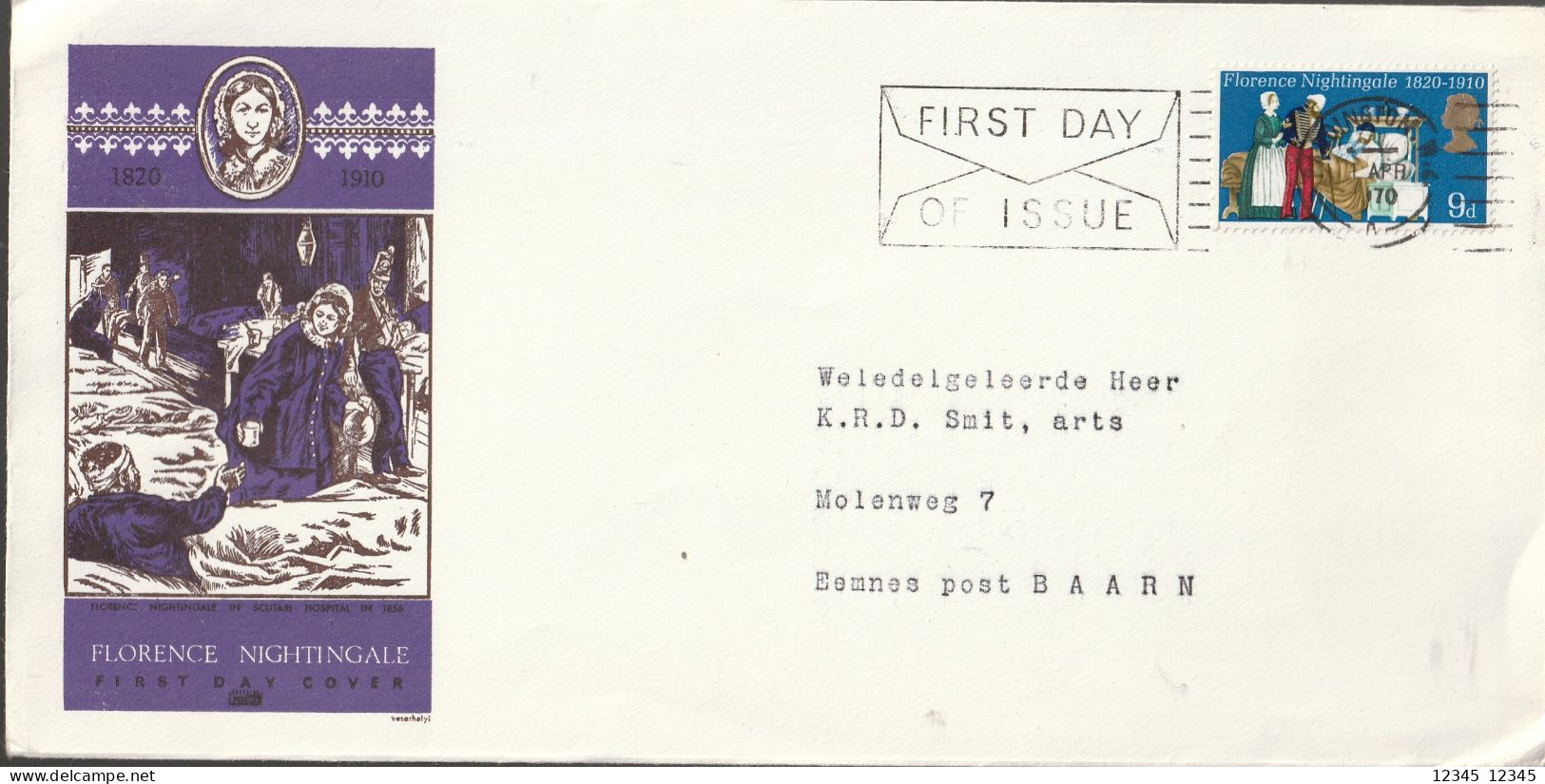 Engeland 1970, Letter Sent To Netherland, Florence Nightingale (1820-1910) In The Skadar Hospital - Briefe U. Dokumente