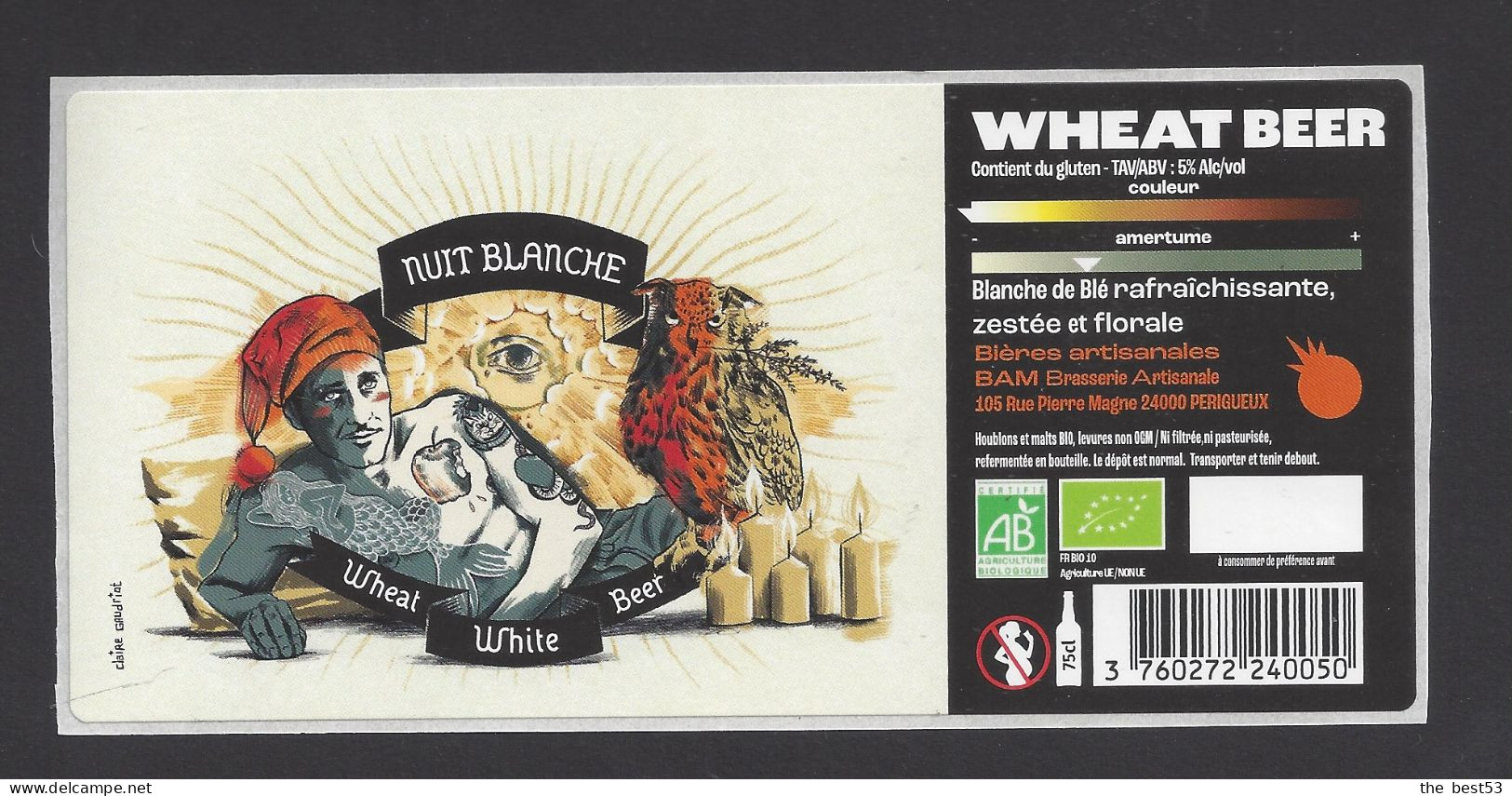 Etiquette De Bière White  -  Nuit Blanche  -   Brasserie BAM  à Périgueux  (24) - Bier