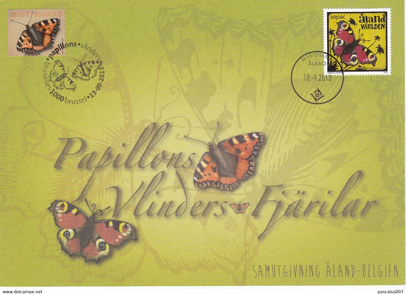 18-47 4321  EC CS HK BK 4321 FDC Emission Commune Belgique Aland  Carte Souvenir  Insecte Papillon Aglais Urticae Vlinde - Souvenir Cards - Joint Issues [HK]