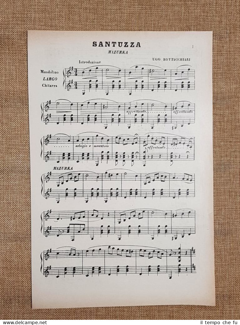 Spartito Musicale Del 1896 Santuzza Mazurka Musica Di Ugo Bottacchiari - Avant 1900