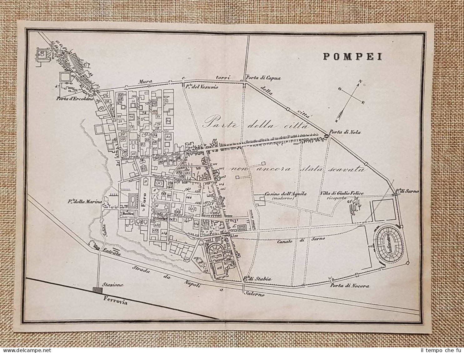 Rara Pianta Topografica Di Pompei Anno 1873 Artaria Di Ferdinando Sacchi E Figli - Cartes Géographiques