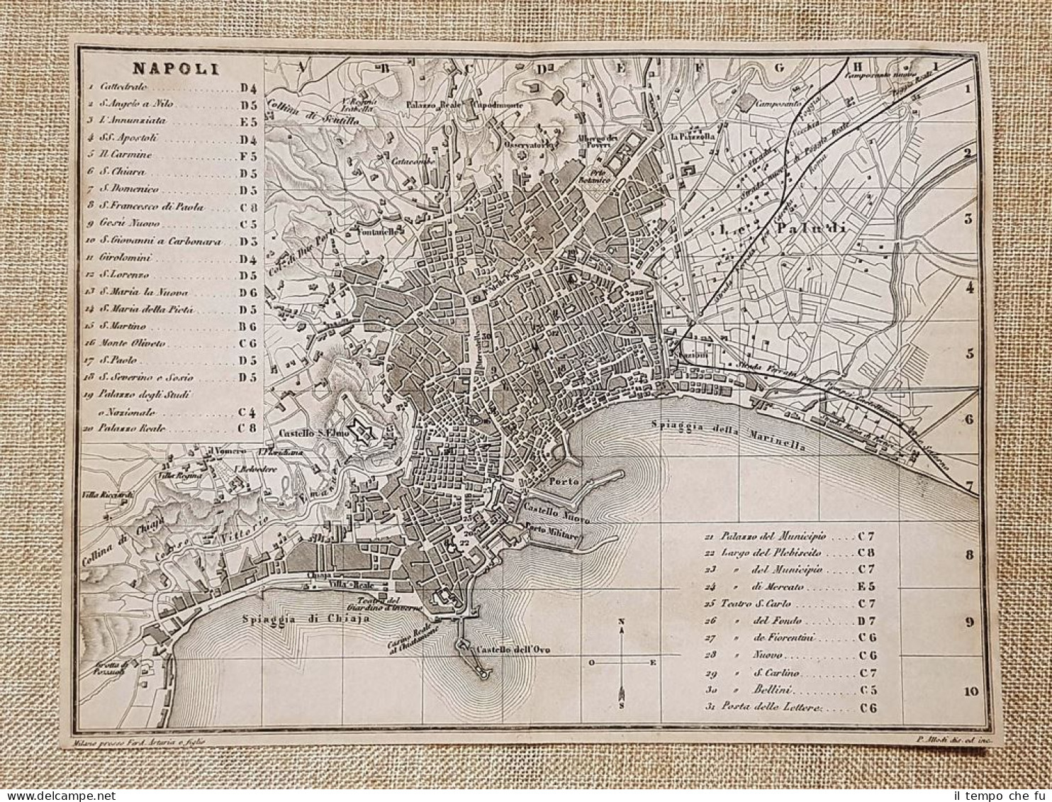 Rara Pianta Topografica Di Napoli Anno 1873 Artaria Di Ferdinando Sacchi E Figli - Geographical Maps
