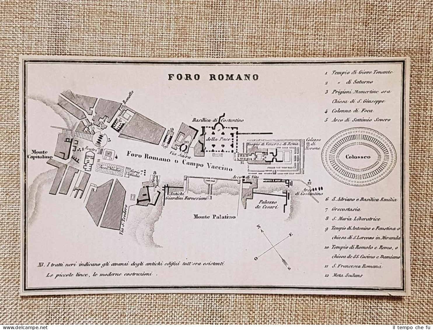 Rara Pianta Topografica Foro Romano Anno 1873 Artaria Di Ferd. Sacchi E Figli - Landkarten