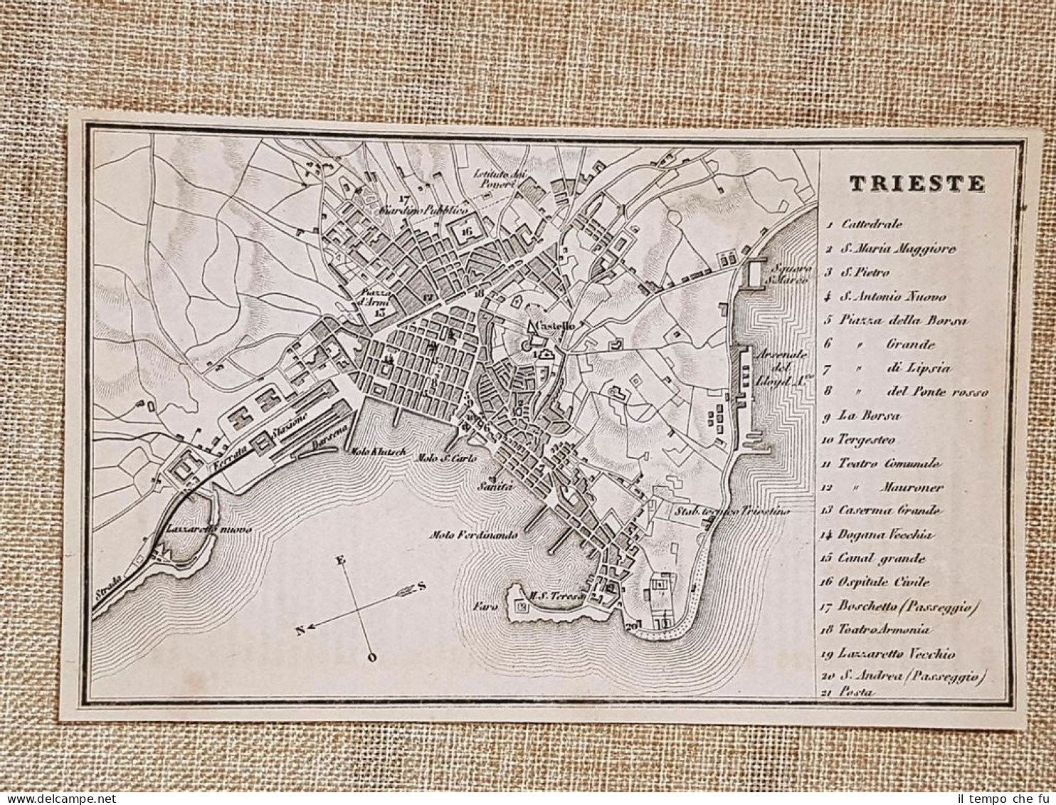 Rara Pianta Topografica Trieste Anno 1873 Artaria Di Ferdinando Sacchi E Figli - Geographical Maps