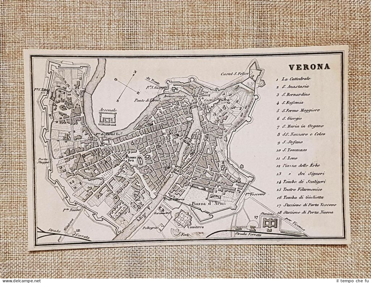 Rara Pianta Topografica Di Verona Anno 1873 Artaria Di Ferdinando Sacchi E Figli - Landkarten