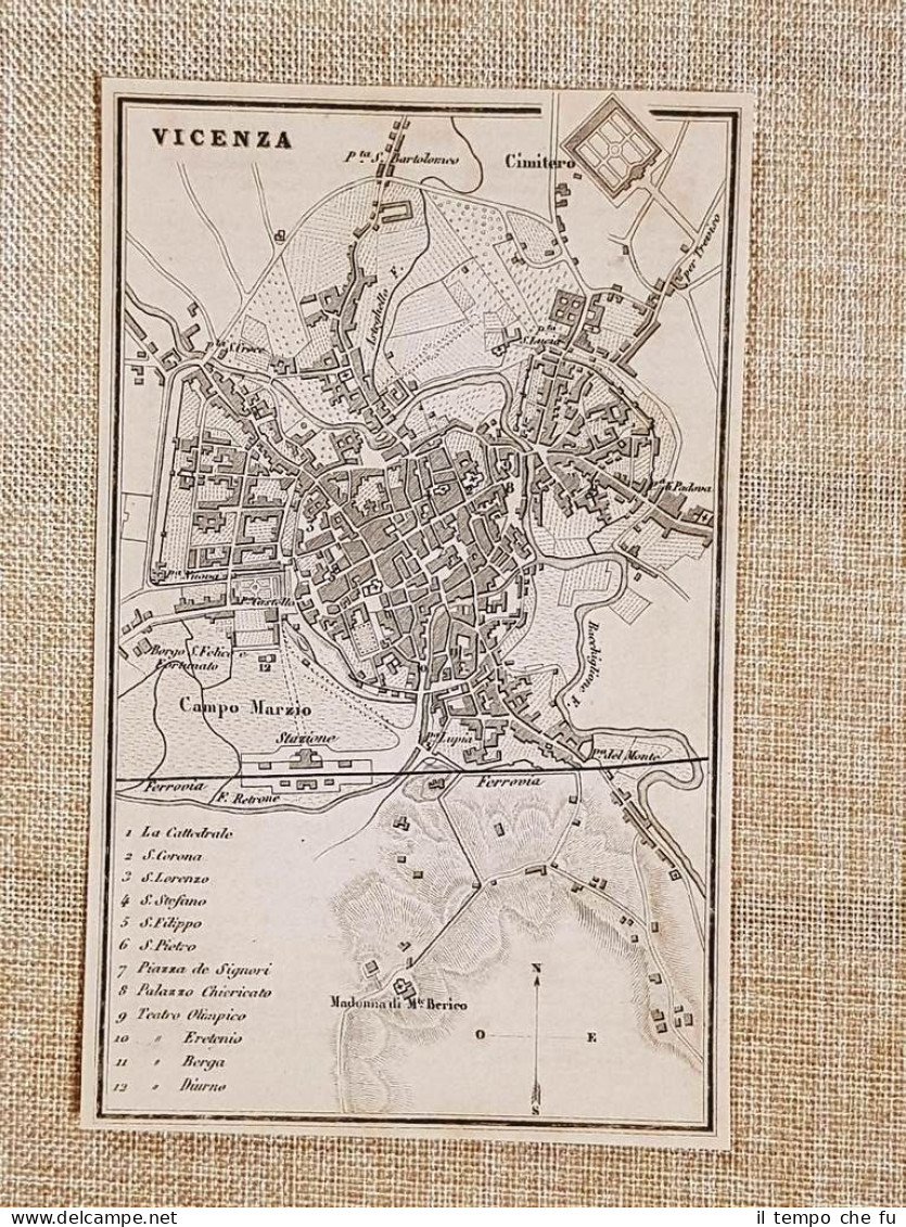 Rara Pianta Topografica Vicenza Anno 1873 Artaria Di Ferdinando Sacchi E Figli - Carte Geographique