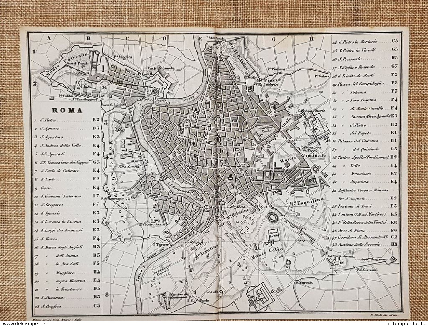 Rara Ed Antica Pianta Topografica Di Roma Anno 1871 Ferdinando Artaria E Figlio - Cartes Géographiques