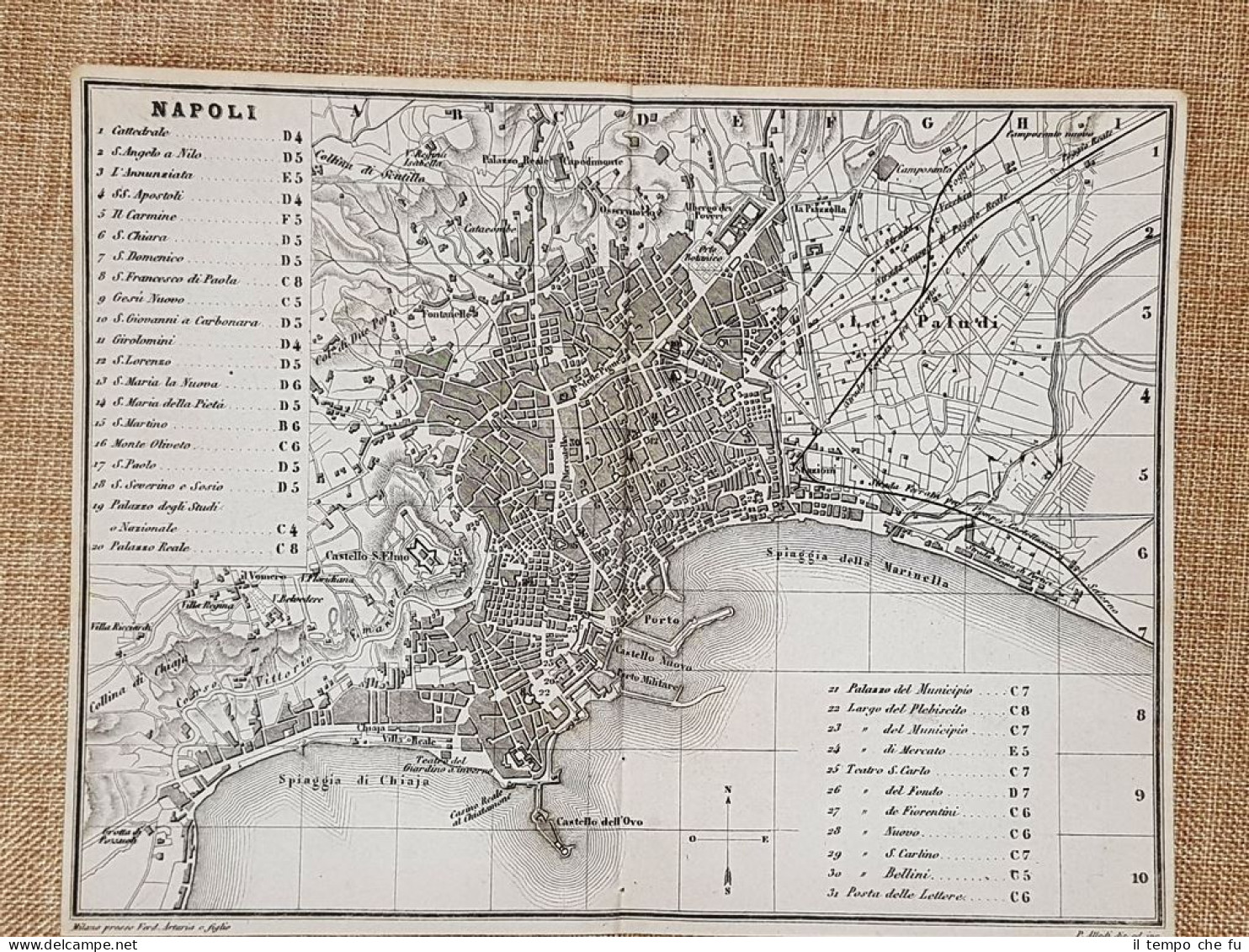 Rara Ed Antica Pianta Topografica Napoli Anno 1871 Ferdinando Artaria E Figlio - Landkarten