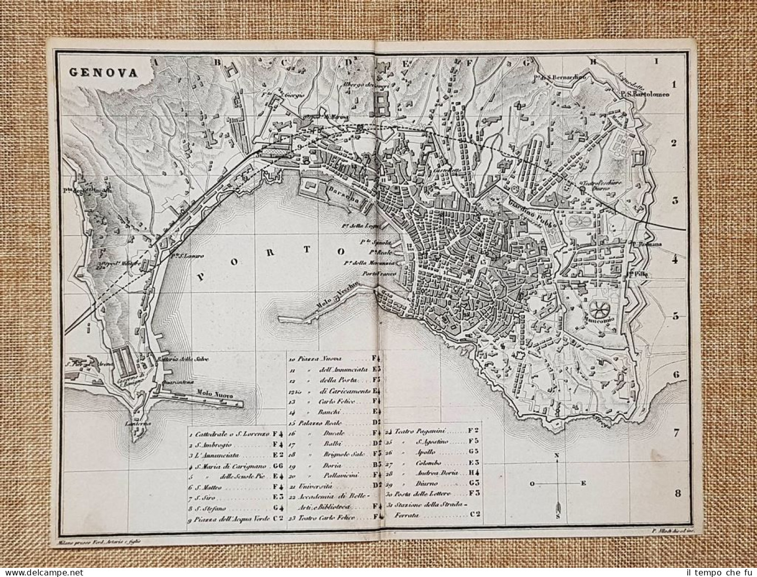 Rara Ed Antica Pianta Topografica Genova Anno 1871 Ferdinando Artaria E Figlio - Cartes Géographiques