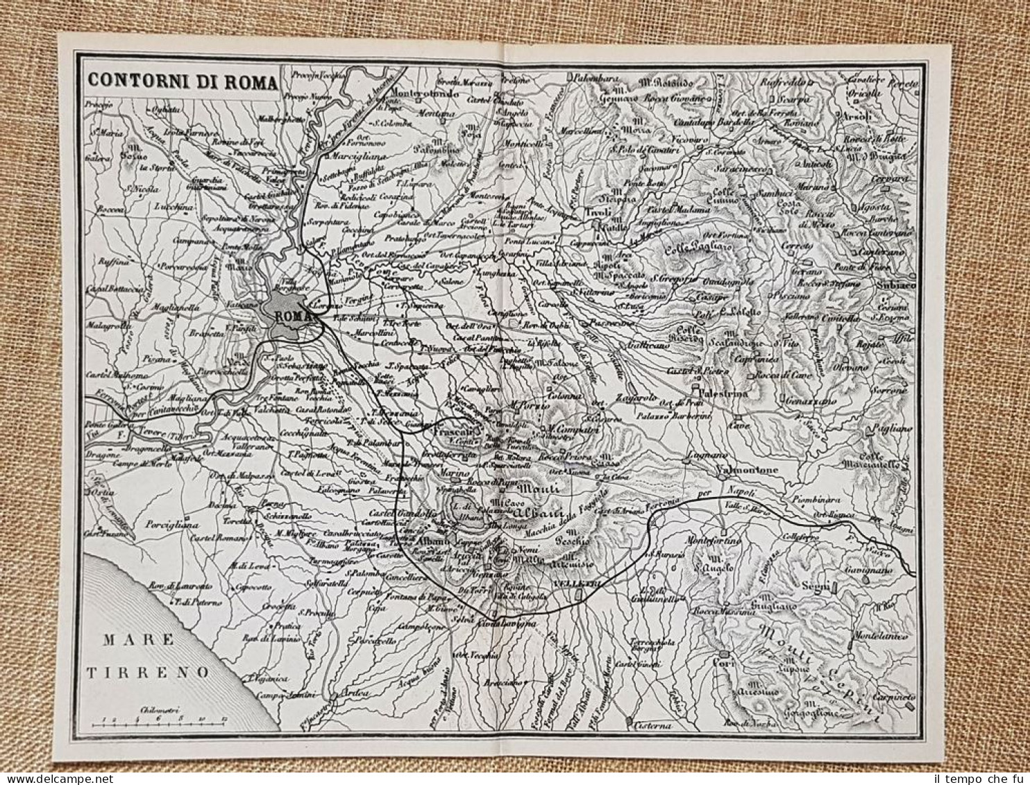 Antica Carta Geografica Dei Contorni Di Roma Anno 1871 Ferd. Artaria E Figlio - Landkarten