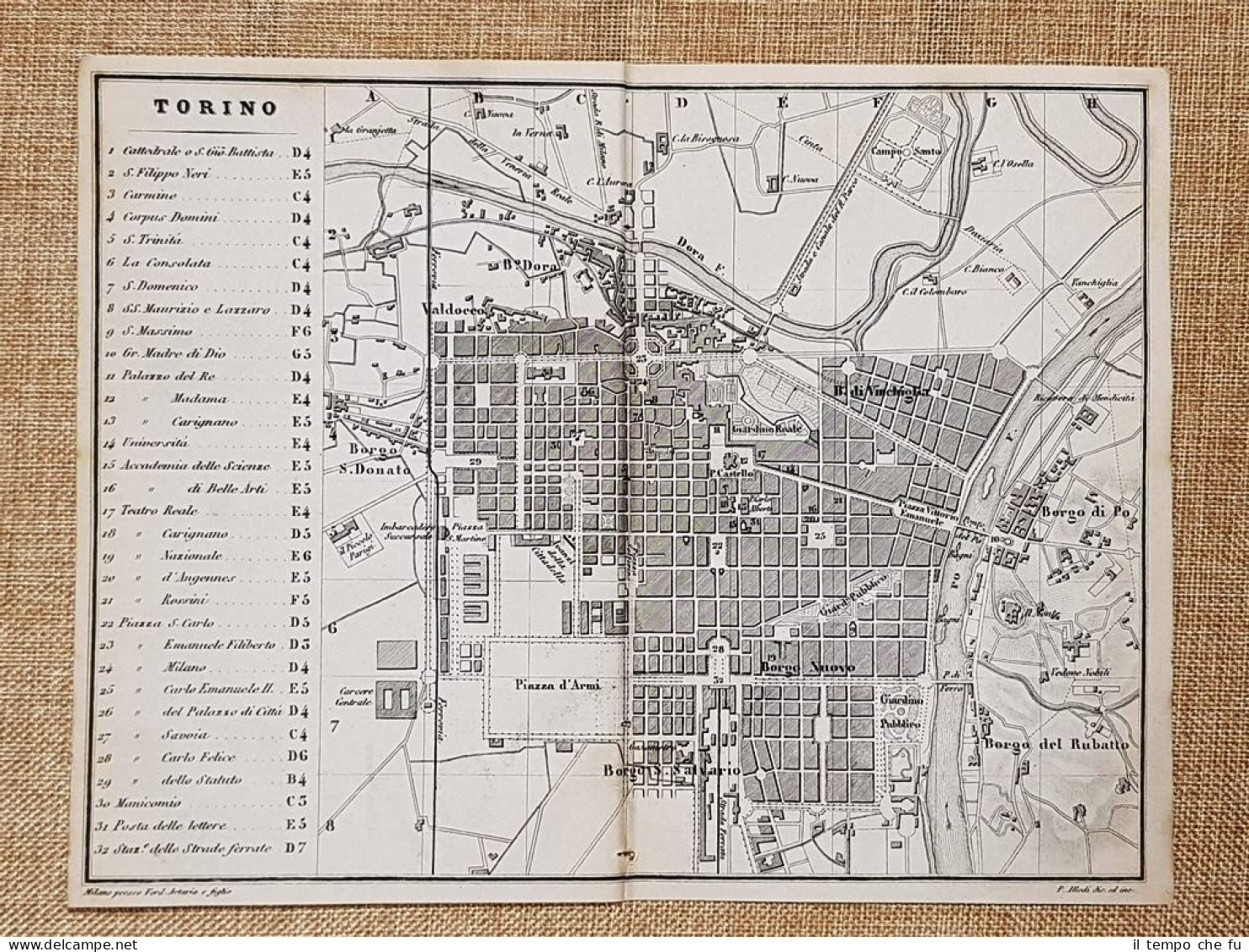 Rara Ed Antica Pianta Topografica Torino Anno 1871 Ferdinando Artaria E Figlio - Landkarten