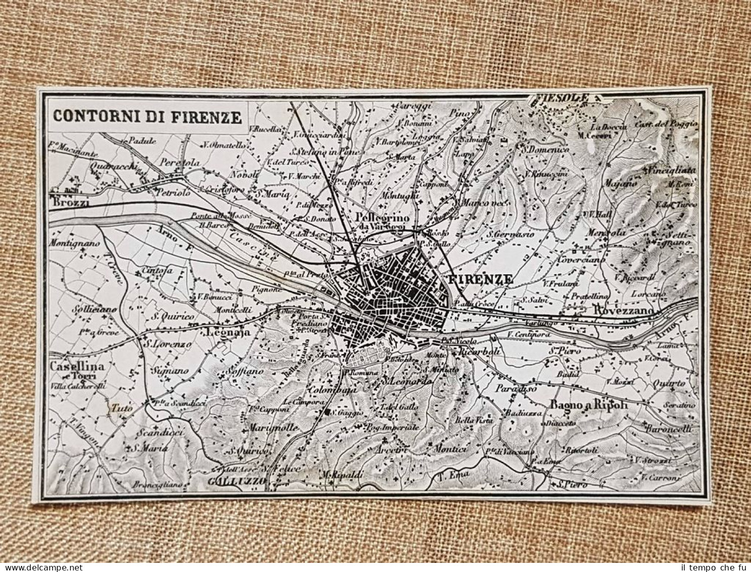 Antica Carta Geografica Dei Contorni Di Firenze Anno 1871 Ferd. Artaria E Figlio - Cartes Géographiques