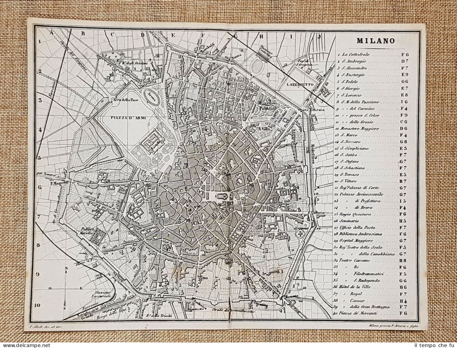 Rara Ed Antica Pianta Topografica Milano Anno 1871 Ferdinando Artaria E Figlio - Cartes Géographiques