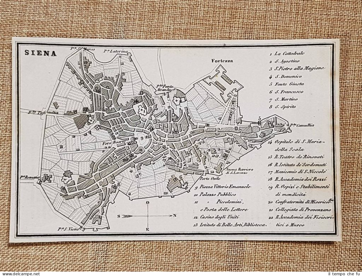 Rara Ed Antica Pianta Topografica Di Siena Anno 1871 Ferdinando Artaria E Figlio - Carte Geographique