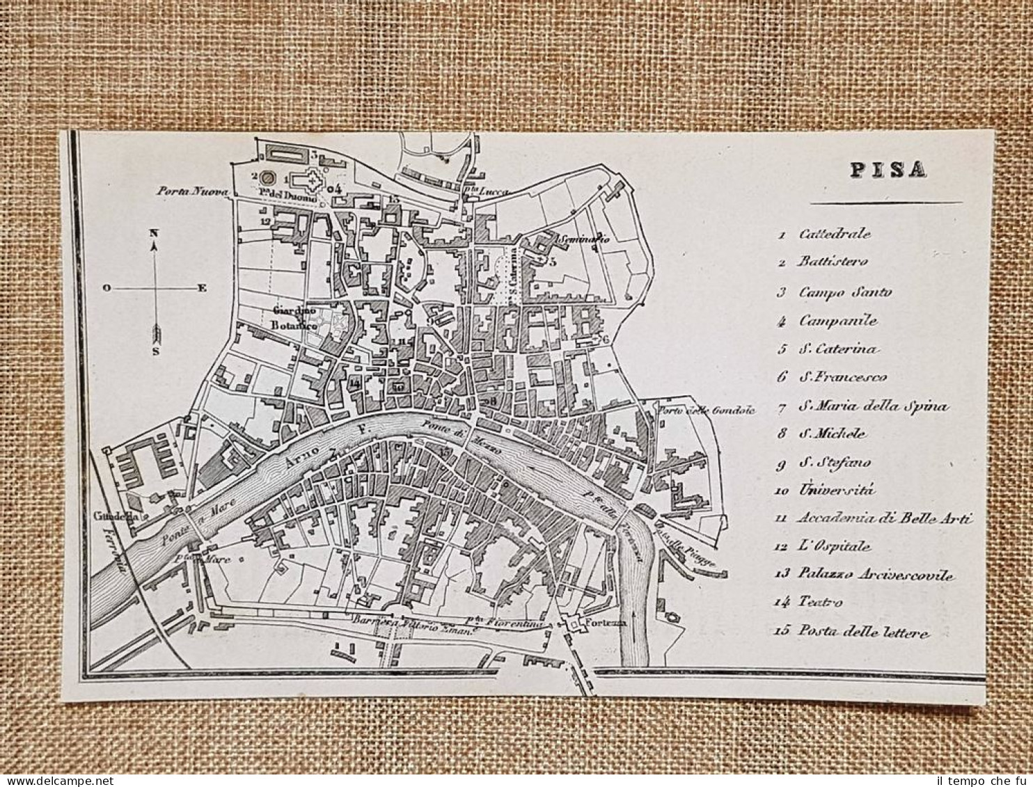 Rara Ed Antica Pianta Topografica Di Pisa Anno 1871 Ferdinando Artaria E Figlio - Carte Geographique