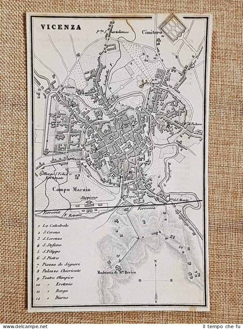 Rara Ed Antica Pianta Topografica Vicenza Anno 1871 Ferdinando Artaria E Figlio - Cartes Géographiques