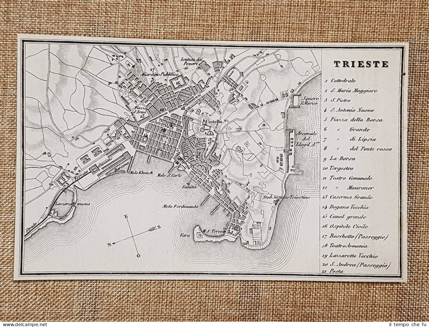 Rara Ed Antica Pianta Topografica Trieste Anno 1871 Ferdinando Artaria E Figlio - Carte Geographique