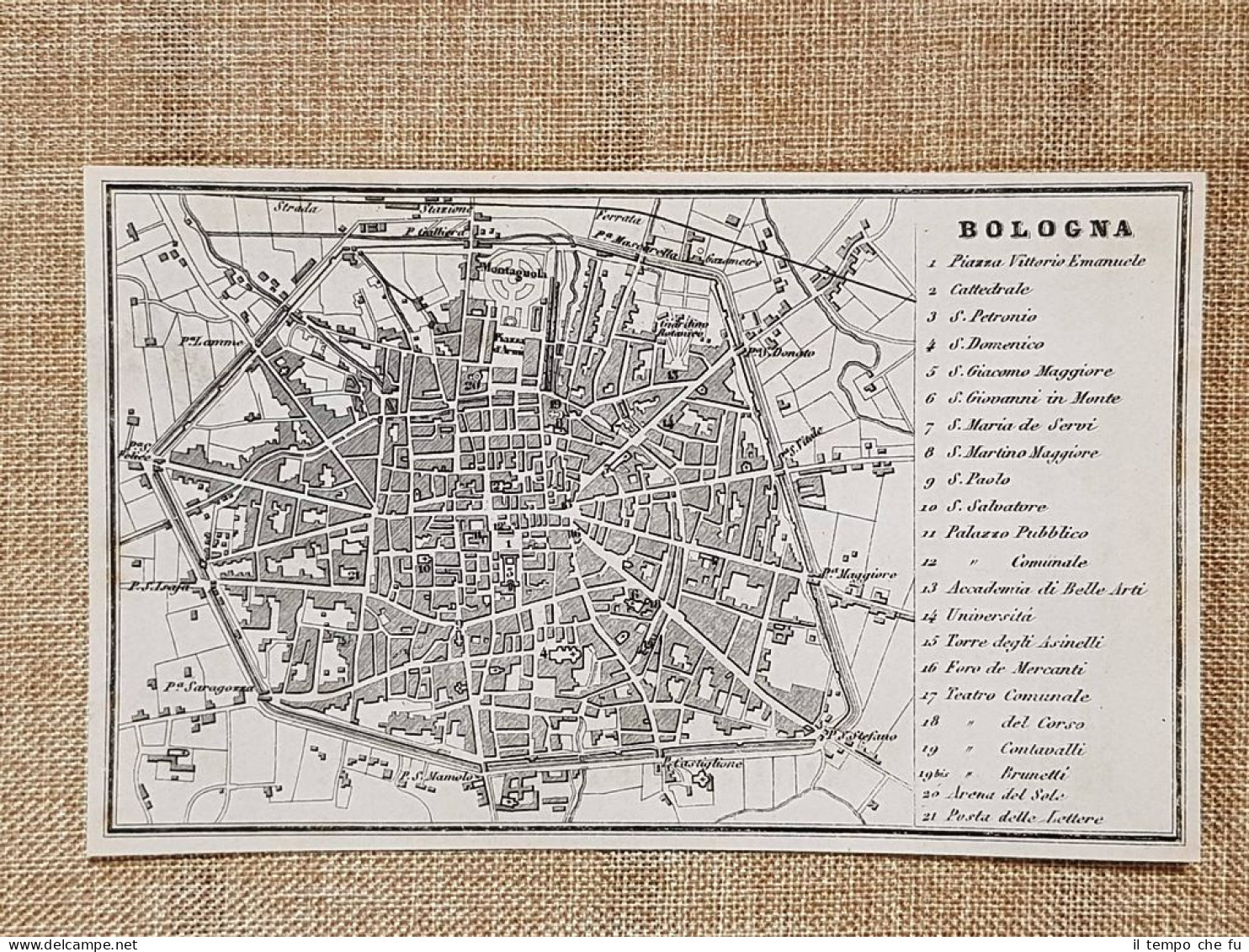 Rara Ed Antica Pianta Topografica Bologna Anno 1871 Ferdinando Artaria E Figlio - Carte Geographique