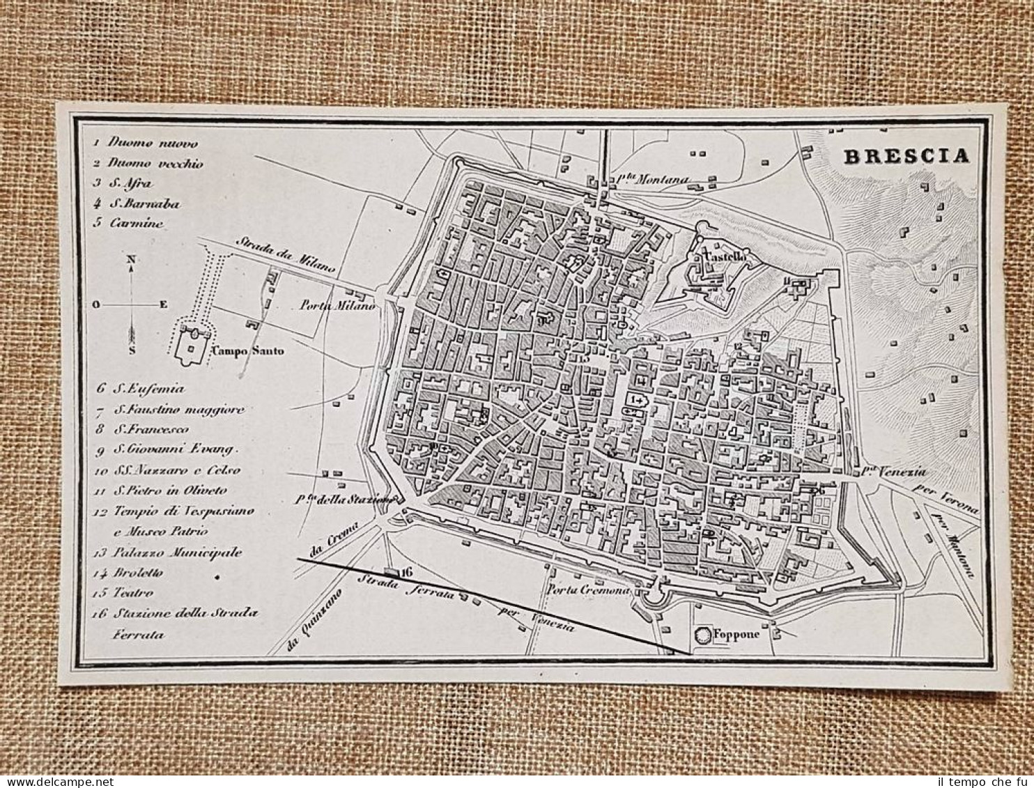 Rara Ed Antica Pianta Topografica Brescia Anno 1871 Ferdinando Artaria E Figlio - Landkarten