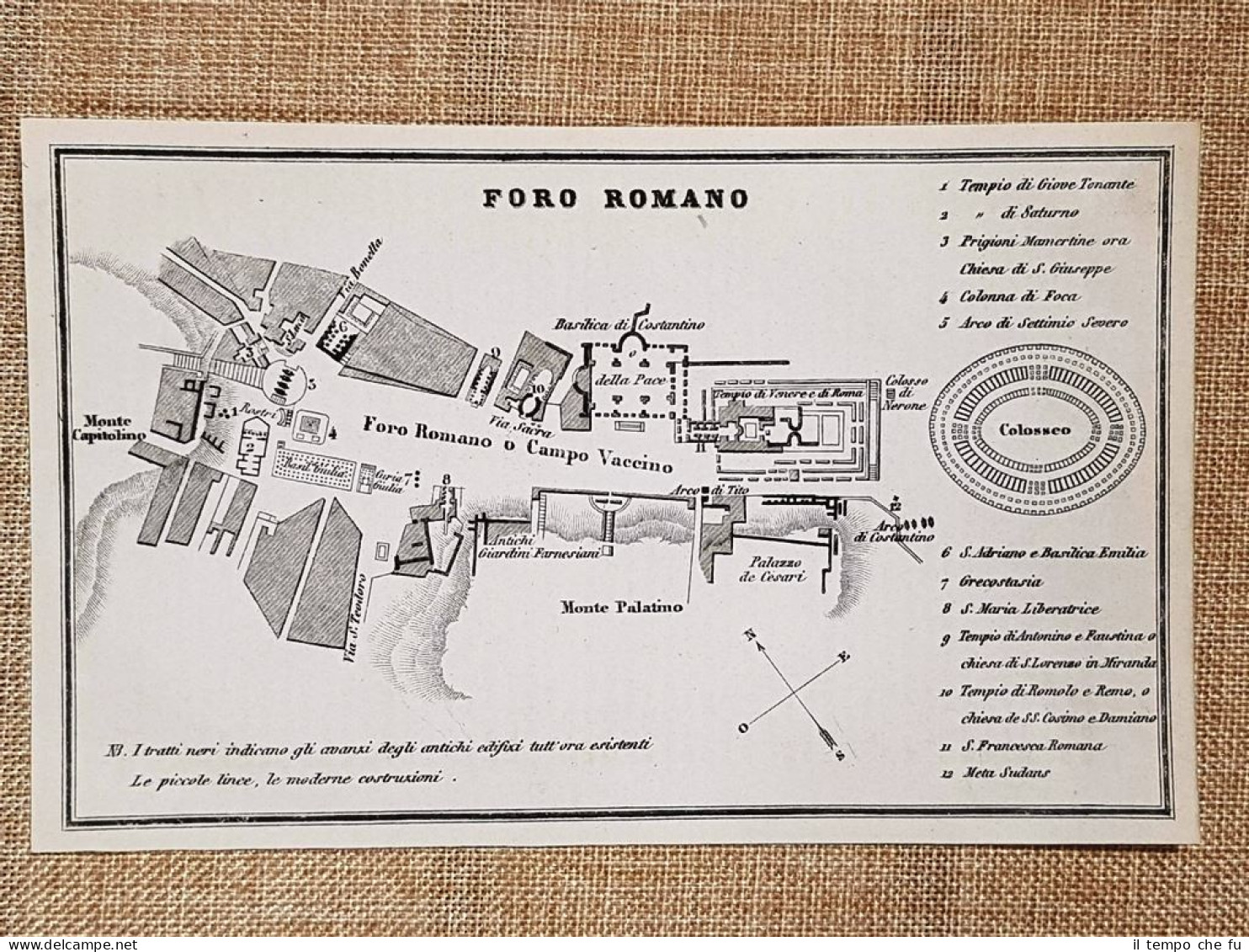 Rara Pianta Topografica Del Foro Romano Anno 1871 Ferdinando Artaria E Figlio - Cartes Géographiques