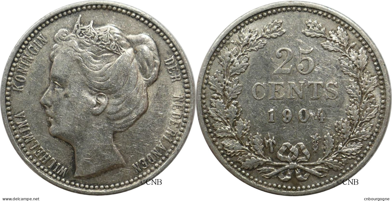 Pays-Bas - Royaume - Wilhelmina - 25 Cents 1904 - TTB/XF45 - Mon5840 - 25 Centavos