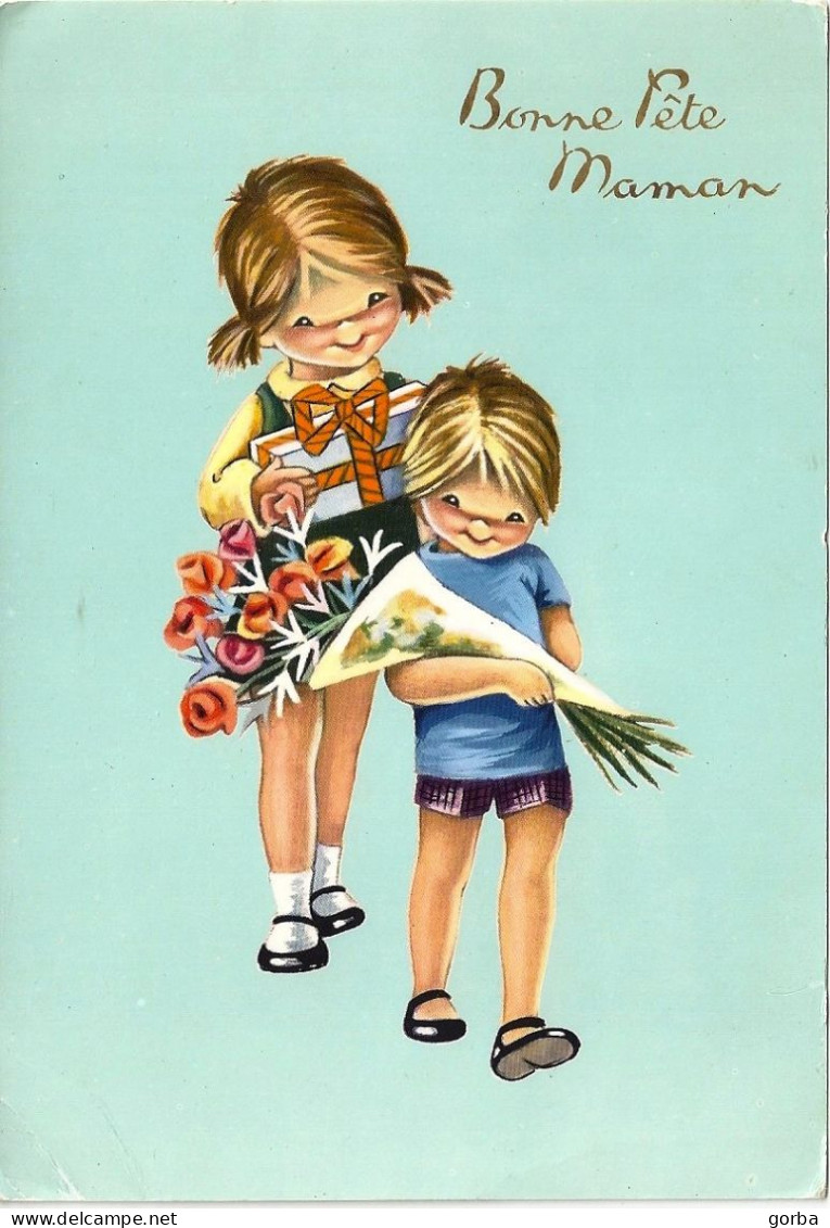 *CPM - Bonne Fête Maman - Enfants Avec Cadeaux Et Fleurs - Muttertag