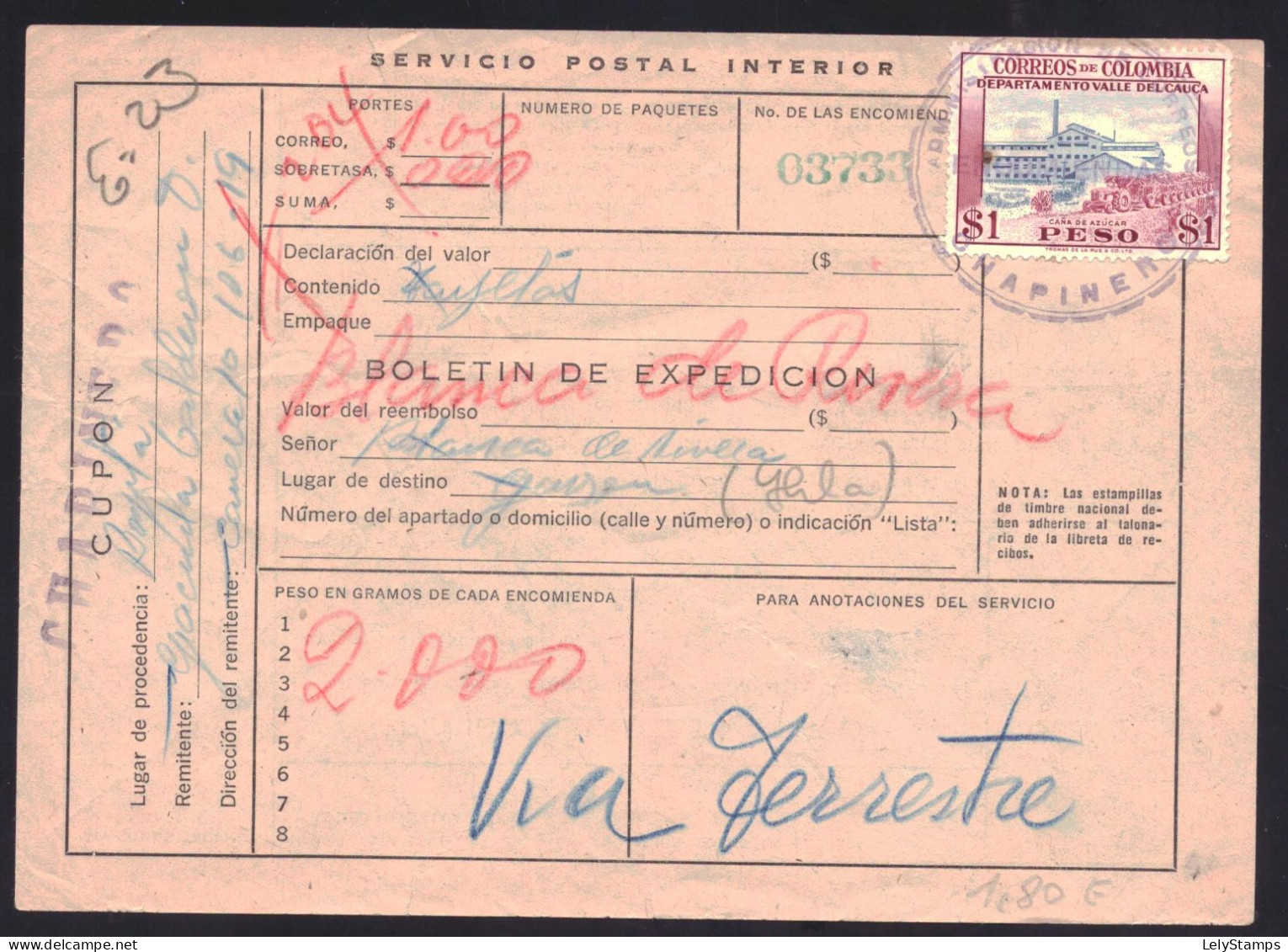 Colombia 785 Internal Mail Reciept (1956) - Kolumbien