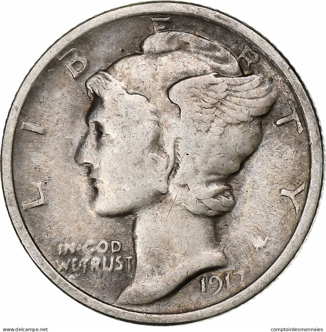 États-Unis, Mercury Dime, Mercury Dime, 1917, U.S. Mint, Argent, TTB, KM:140 - 1916-1945: Mercury