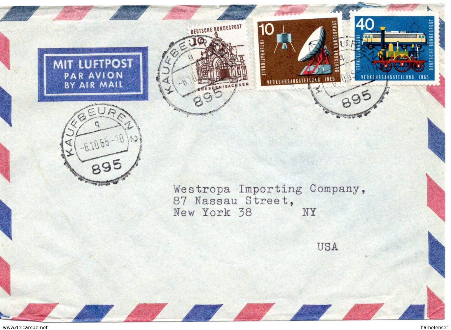 78250 - Bund - 1965 - 40Pfg IVA MiF A LpBf KAUFBEUREN -> New York, NY (USA) - Storia Postale