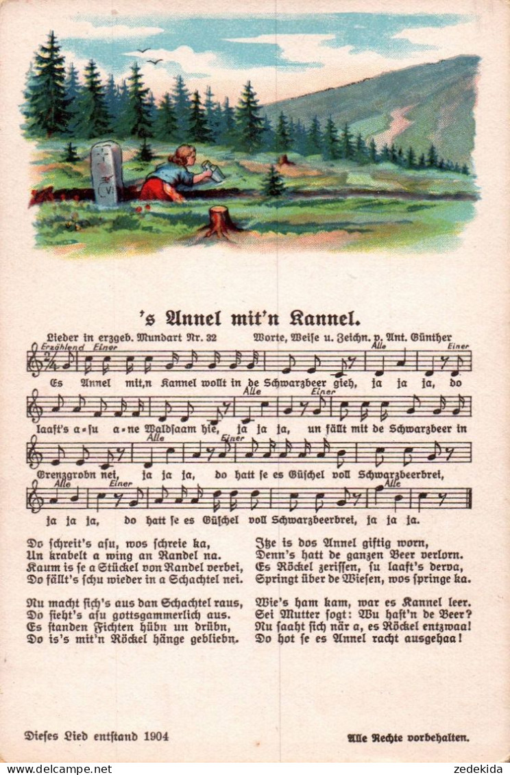 H2089 - Litho Anton Günther Liedkarte - S Unnel Mitn Kannel .... Böhmen Erzgebirgisches Volkslied - Music