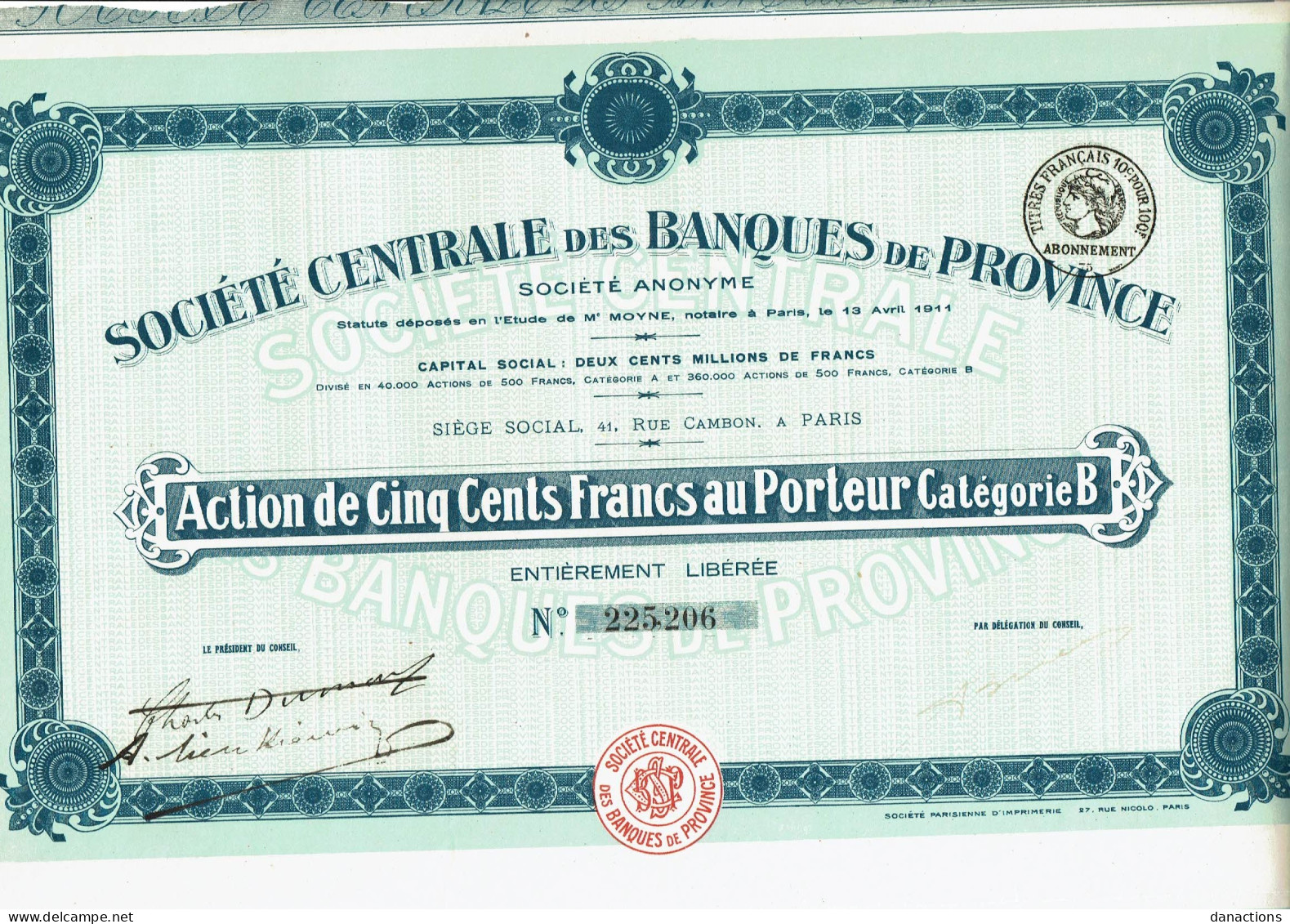 75-BANQUES DE PROVINCE. STE CENTRALE DES ... 1928  Capital 200 MF  Lot De 2 - Autres & Non Classés