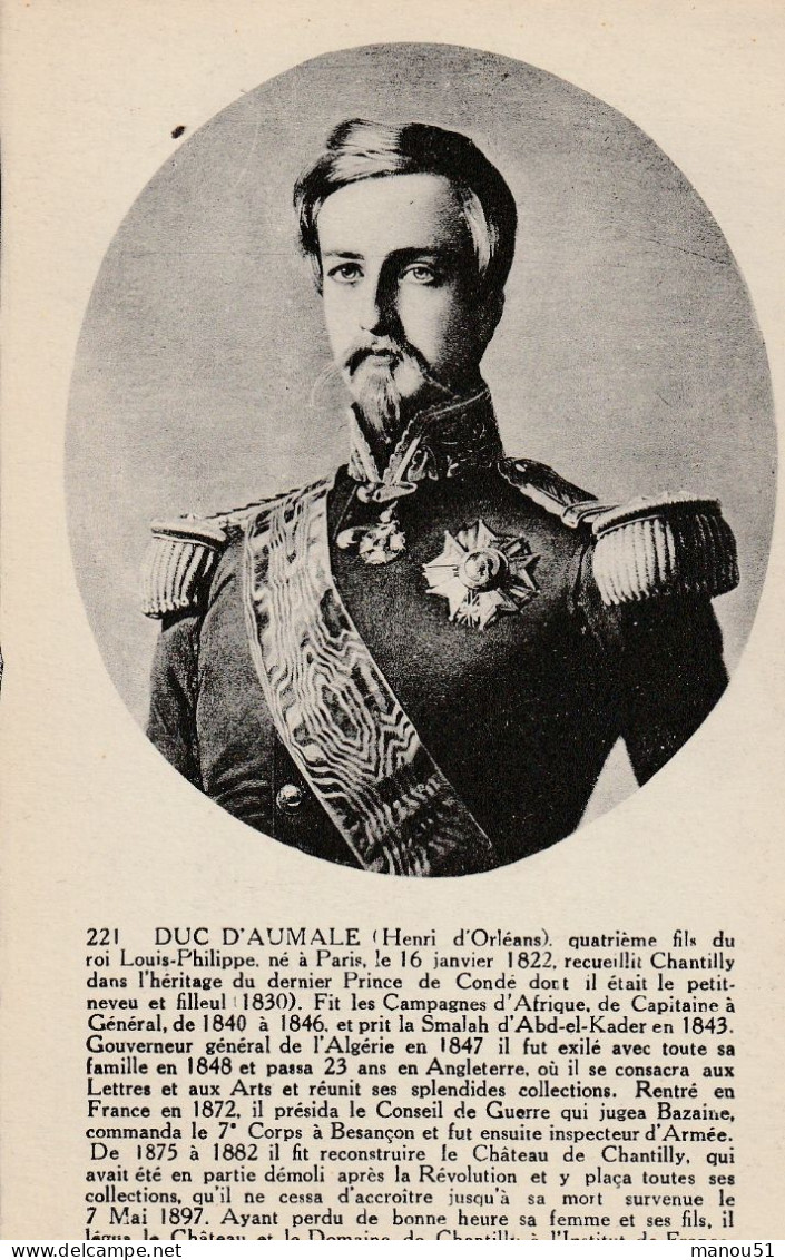 DUC D'AUMALE ( Henri D'Orléans ) - Politieke En Militaire Mannen