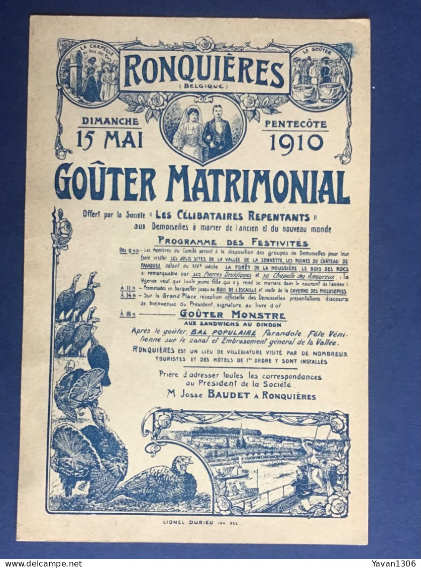 Ronquieres : Goûter Matrimonial 15 Mai 1910 ( Pentecôte) - Braine-le-Comte