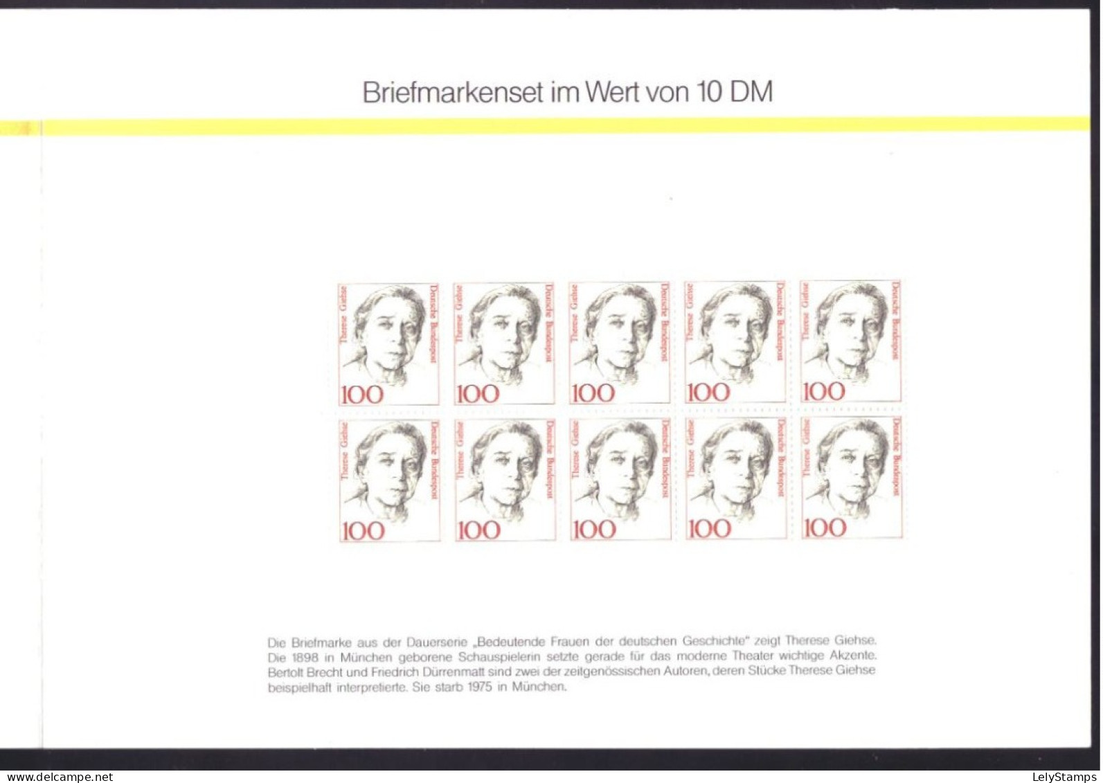 BRD / Deutschland / Duitsland / Germany GH 1 1390 10x MNH ** (1991) - 1971-2000