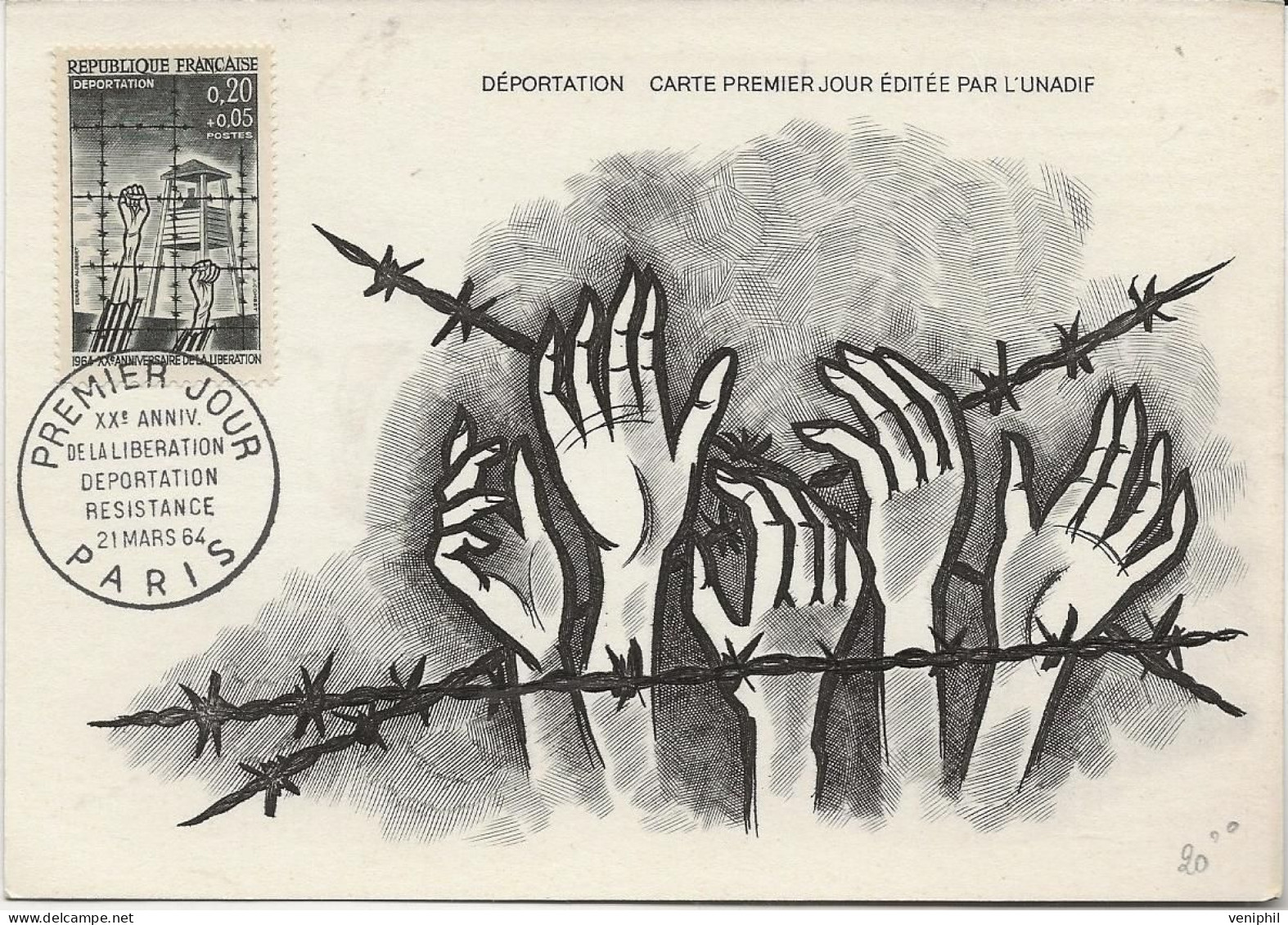 CARTE MAXIMUM AFFRANCHIE N° 1407 -DEPORTATION - GRAVURE DE JACQUES COMBET-ANNEE 1964 - 1960-1969