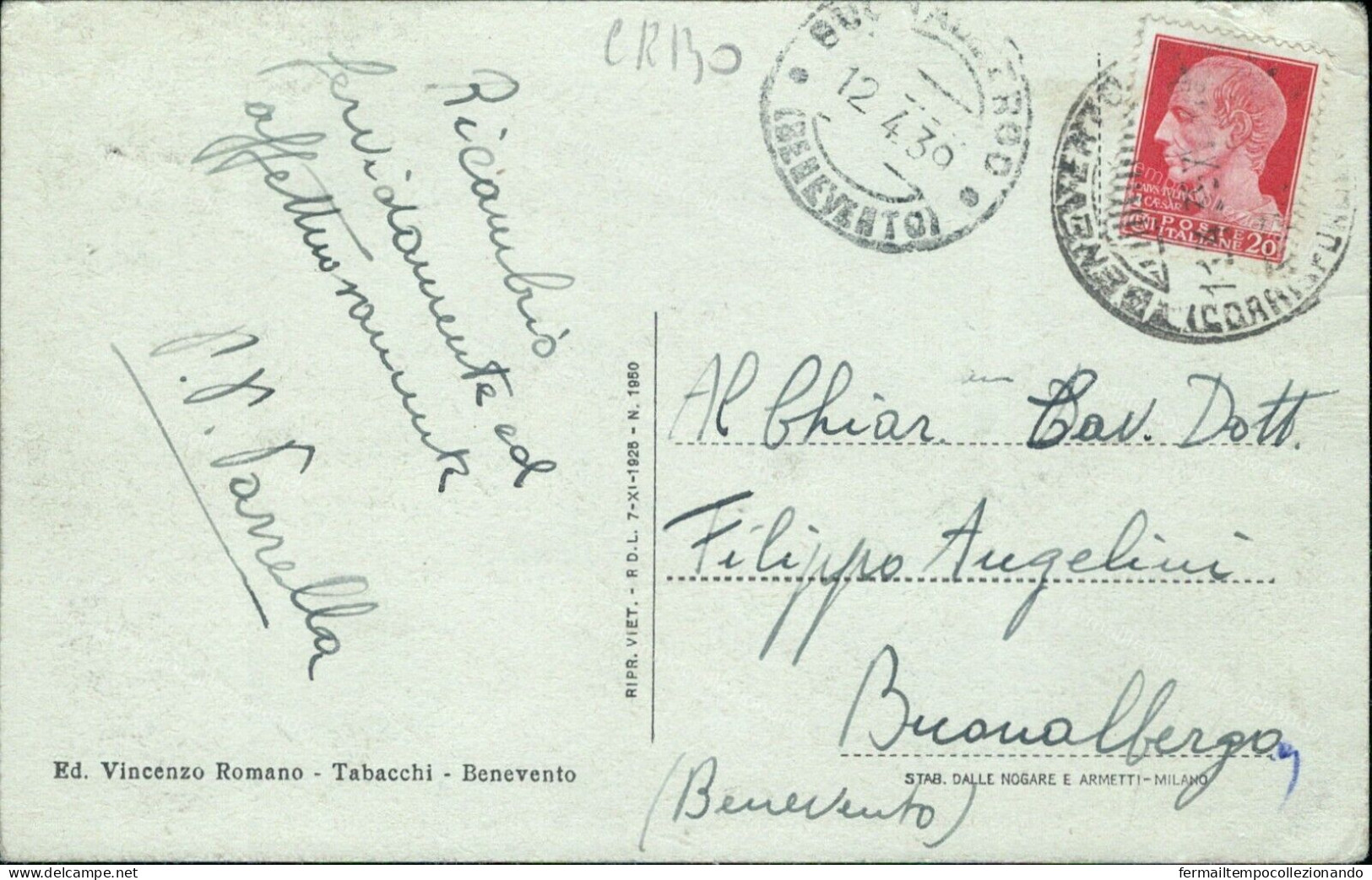 Cr130 Cartolina Benevento Citta' Viale Degli Atlantici  1939 Campania - Benevento