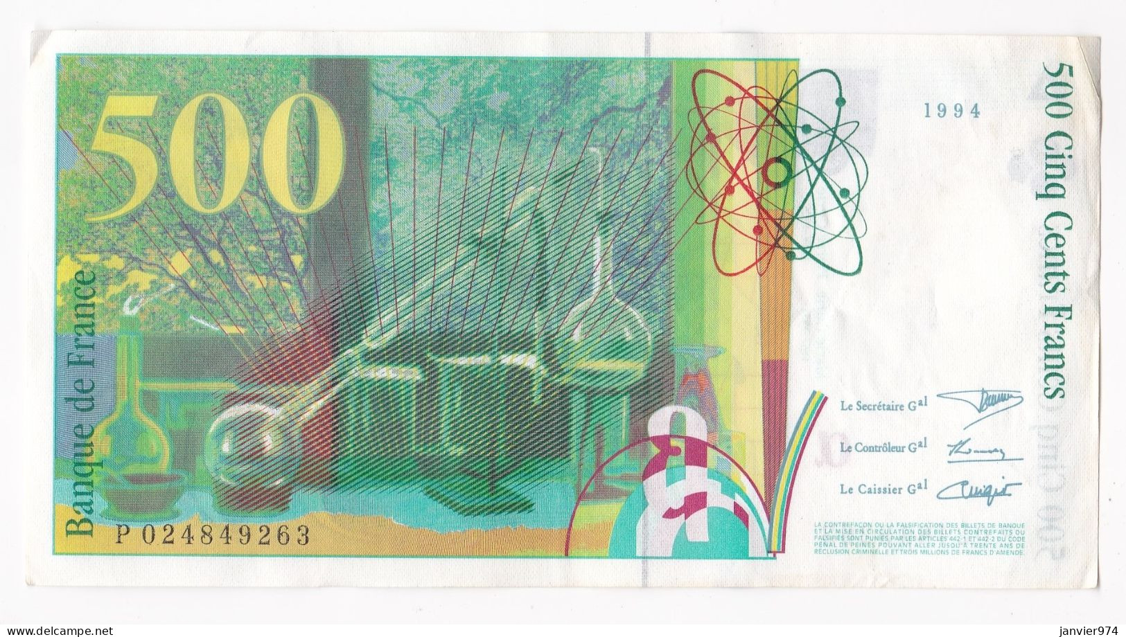 500 Francs Pierre Et Marie Curie 1994, Alphabet : P 024849263, Tres Beau Billet - 500 F 1994-2000 ''Pierre Et Marie Curie''