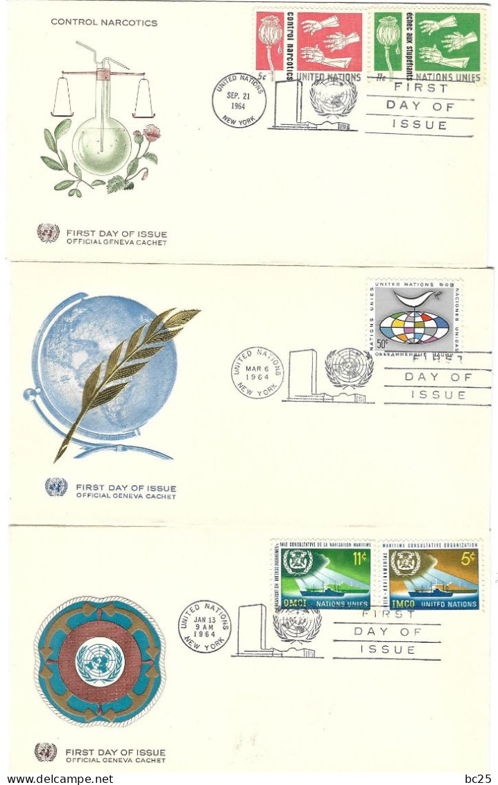 NATIONS UNIS - GENEVE - 13 SUPERBES ENVELOPPES 1er JOUR NEUVES * * DE 1963 /64 /65 -FAIT 4 SCANS - Brieven En Documenten