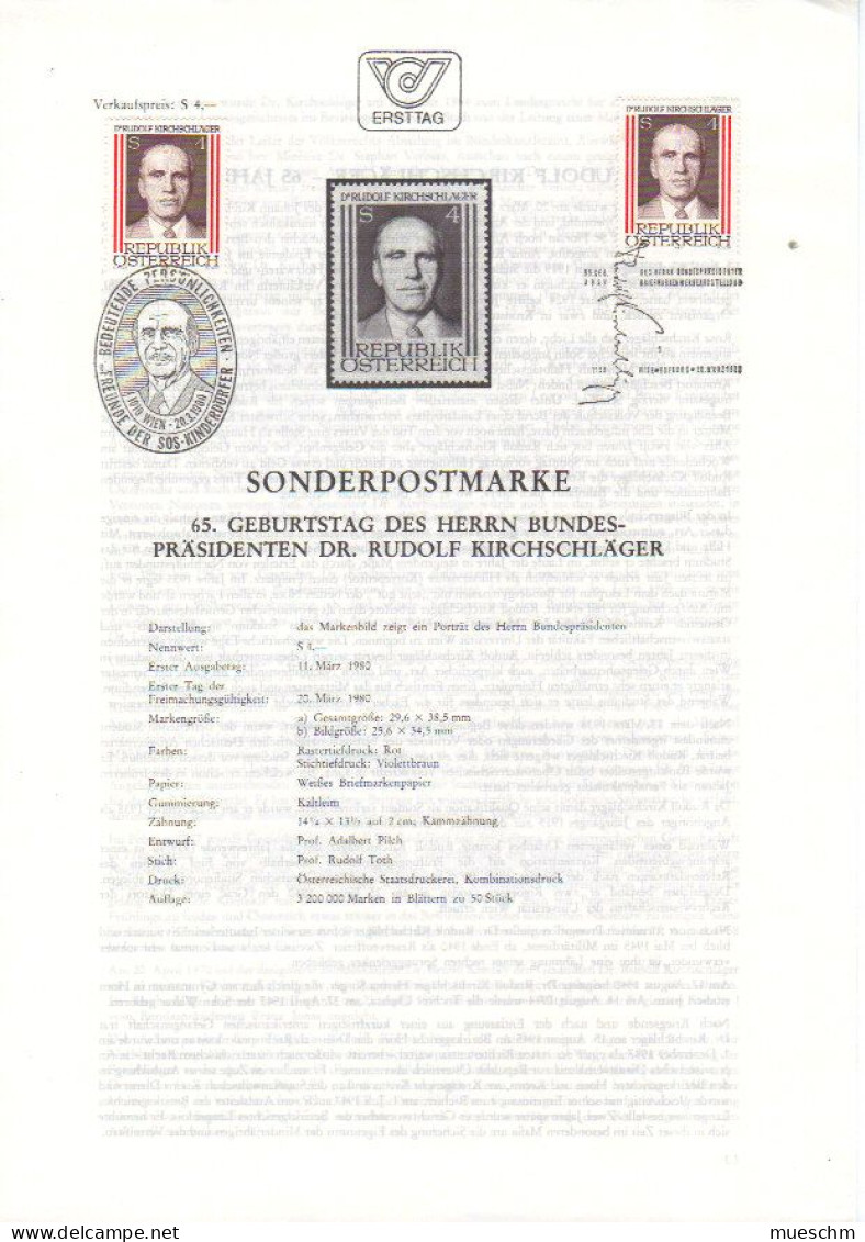 Österreich, 1980, Ersttag "65. Geburtstag V. R. Kirchschläger"   2x MiNr.1635 Auf Erläuterungsblatt (11121L) - FDC