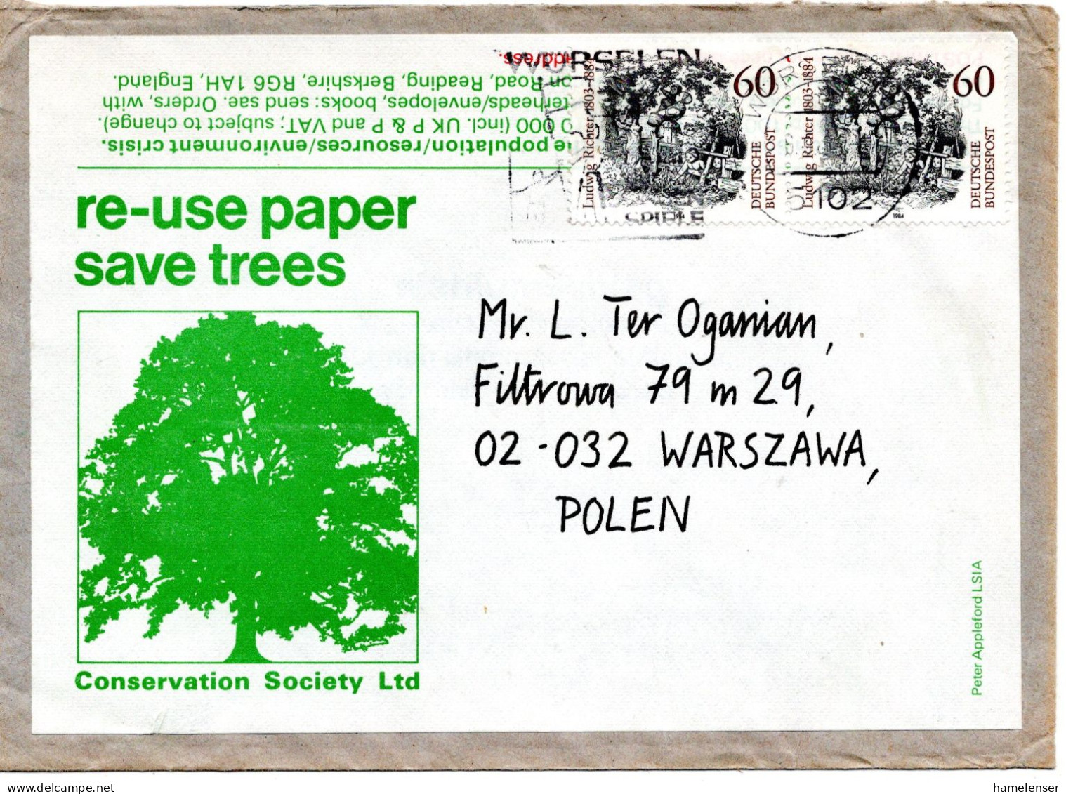 78255 - Bund - 1984 - 2@60Pfg Richter A Bf WUERSELEN -> WARSZAWA (Polen) - Storia Postale