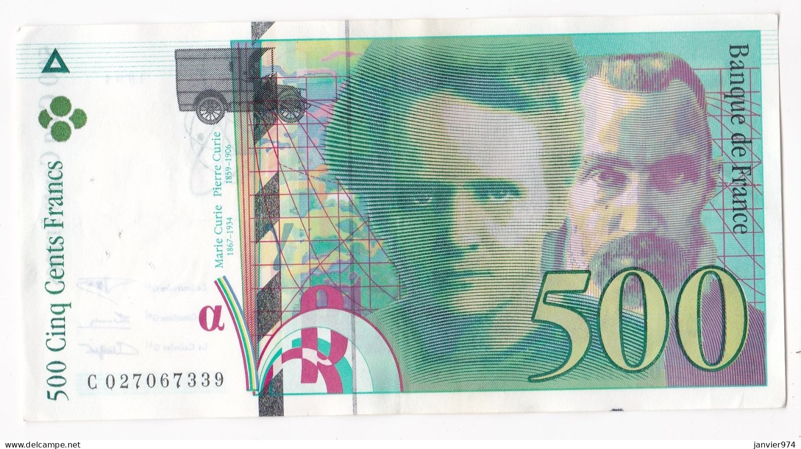 500 Francs Pierre Et Marie Curie 1994, Alphabet : C 027067339, Tres Beau Billet - 500 F 1994-2000 ''Pierre Et Marie Curie''