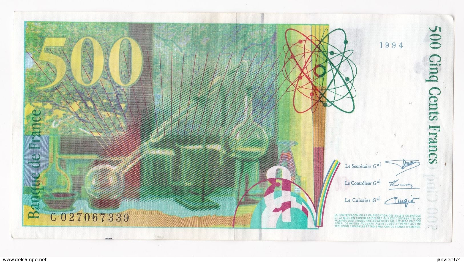 500 Francs Pierre Et Marie Curie 1994, Alphabet : C 027067339, Tres Beau Billet - 500 F 1994-2000 ''Pierre En Marie Curie''