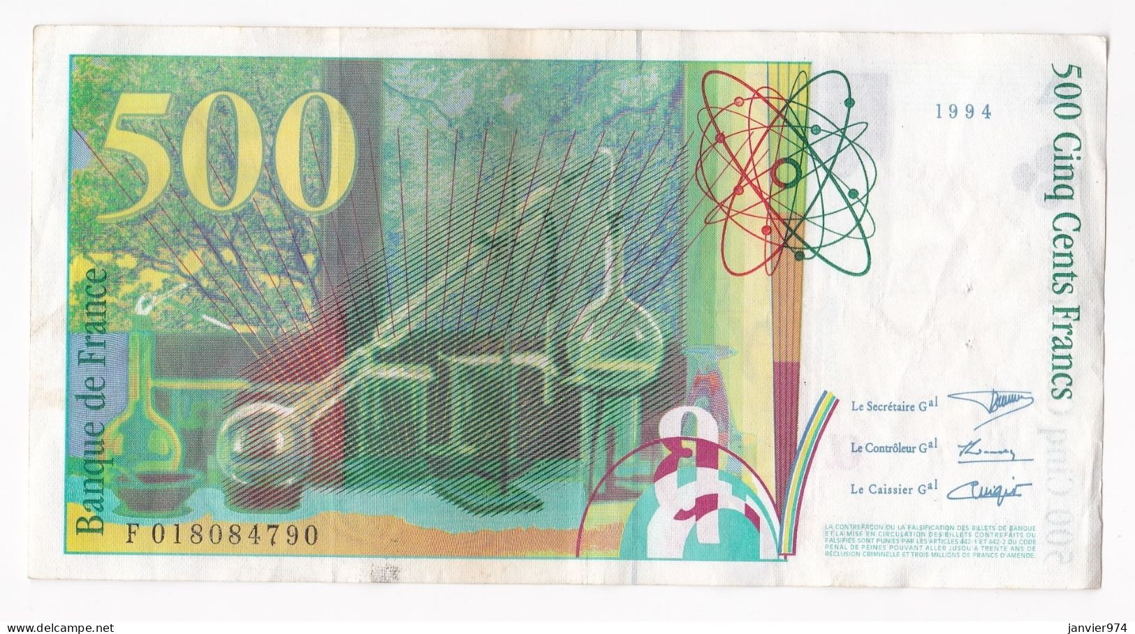 500 Francs Pierre Et Marie Curie 1994, Alphabet : F 018084790, Tres Beau Billet - 500 F 1994-2000 ''Pierre Et Marie Curie''